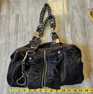 BeBe Black Silky Bag W Silver Hardware